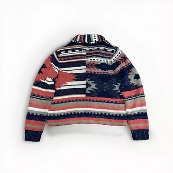 Western Aztec Pattern Shawl Cardigan Lucky Brand Size Medium Double RLL Style - Picture 2 of 3